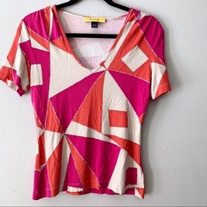 St. John Geometric V-Neck Short Sleeve Shirt